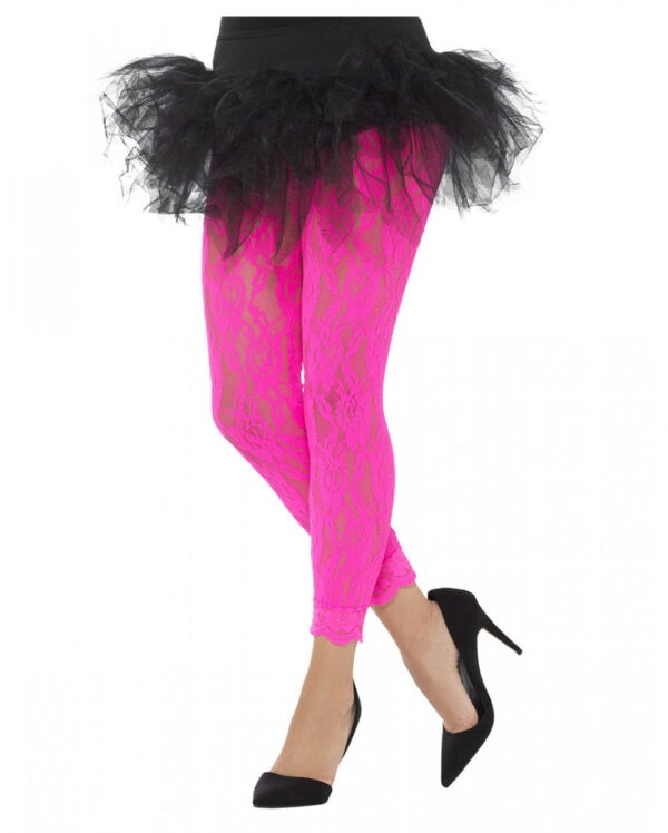 80s Leggings aus Spitze neonpink für Mottoparty