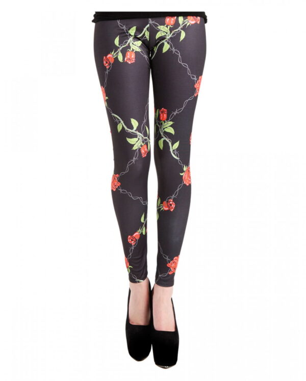 Schwarze Rosen Stacheldraht Leggings Kostümzubehör S/M