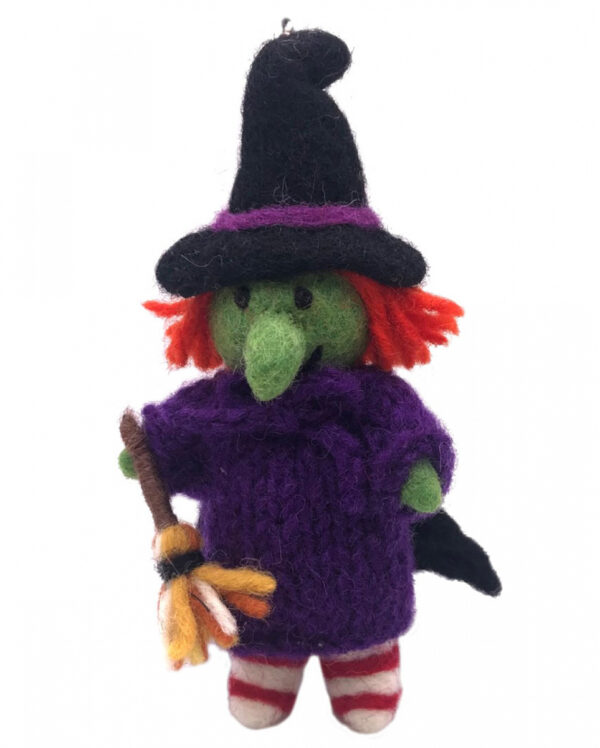 Halloween Hexe mit Hexenbesen aus Wollfilz ordern ★