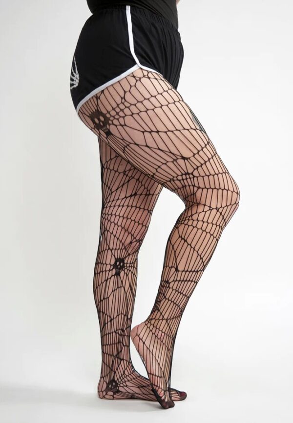 Sourpuss Clothing - Skull Spiderweb Net Black - Strumpfhosen