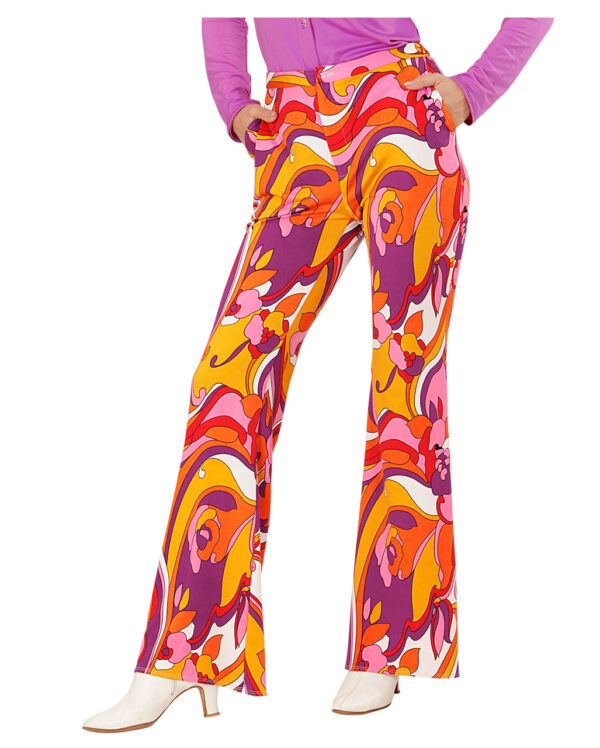 Groovy 70`s Damen-Schlaghose Orchideen als Kostümzubehör L/XL