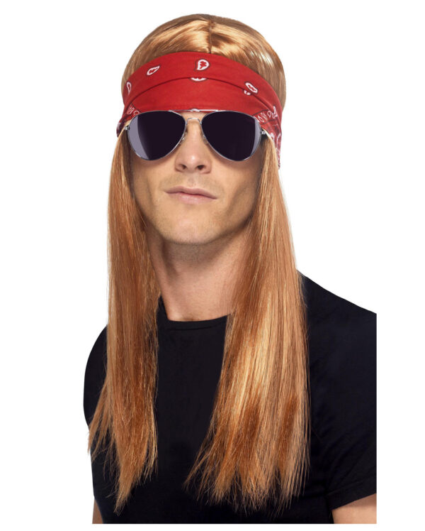 90´s Rockstar Perücke Axel mit Stirnband & Brille Kostümzubehör