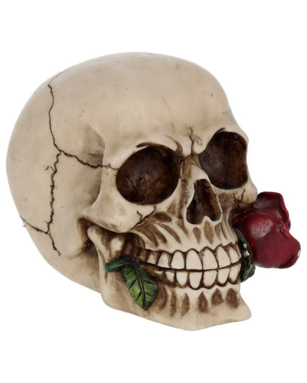 Beiger Totenkopf mit roter Rose 15cm bestellen