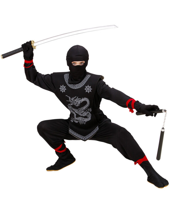 Black Dragon Ninja Kinderkostüm für Fasching! L / 11-13 Jahre