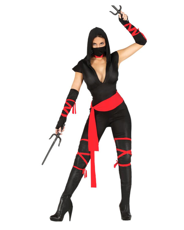 Black Ninja Warrior Lady Kostüm für Fasching M