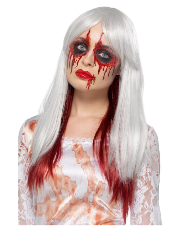 Blutige Ombre Perücke Deluxe grau-rot für Halloween