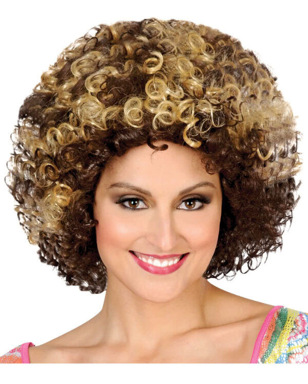 Disco Afro Perücke blond/braun  70er Jahre Lockenperücke