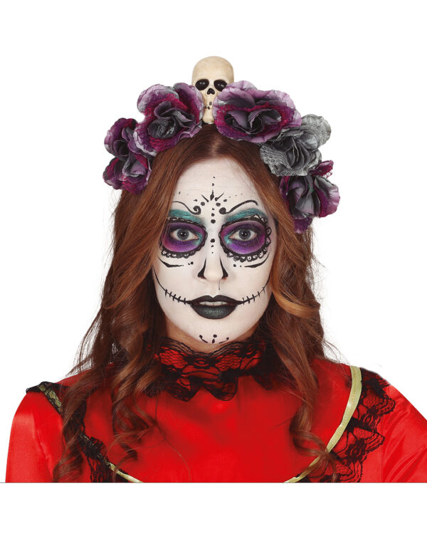 Dia de los Muertos Totenkopf Haarreif mit Blumen ★