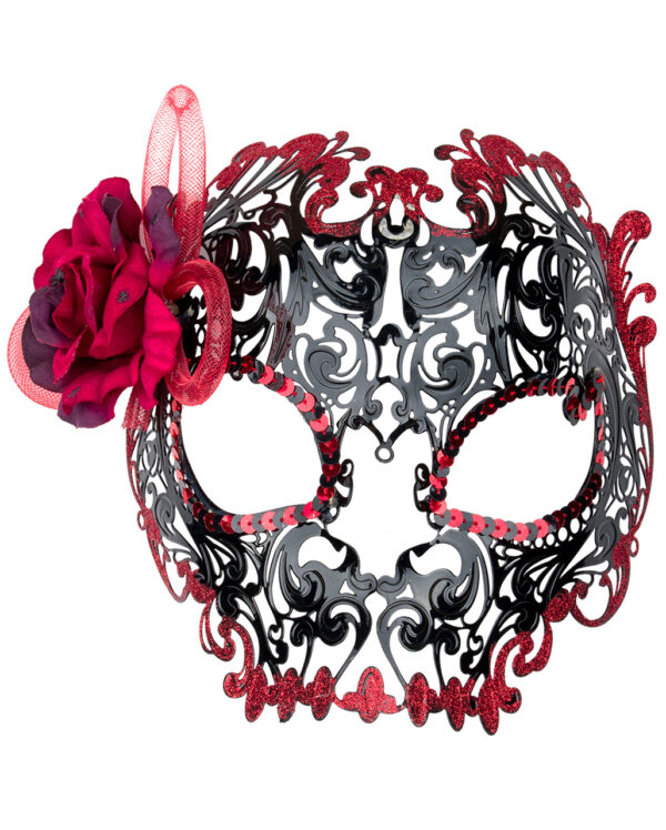 Dia de los Muertos Halbmaske mit Rose als sexy Kostümzubehör