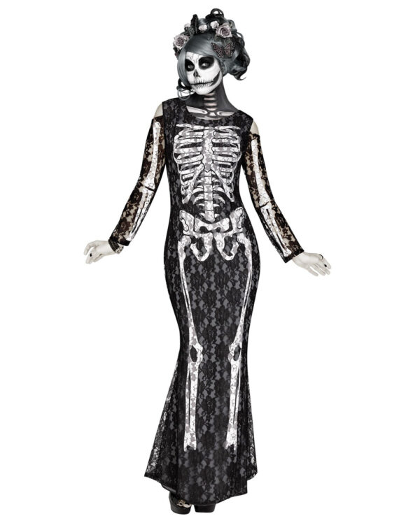 Elegantes Spitzen Skelett Kostüm  Halloween Kleid M