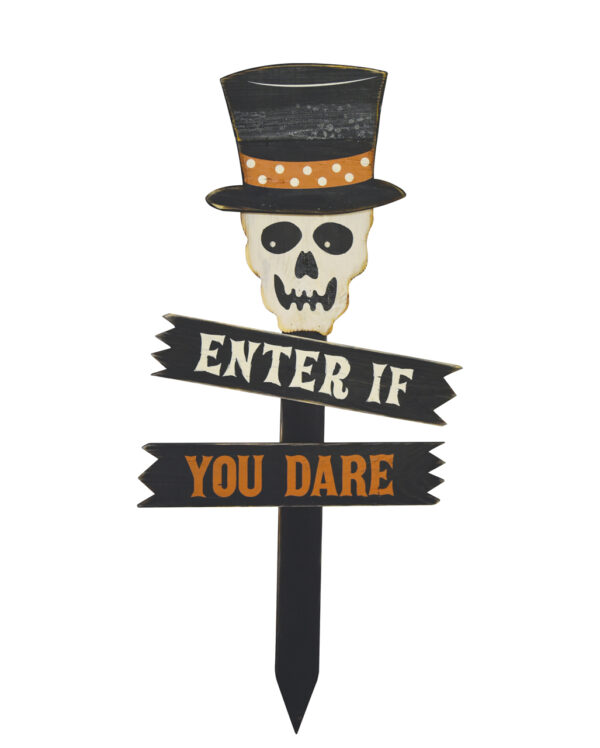 Enter If you Dare Totenkopf Gartenschild aus Holz 90cm