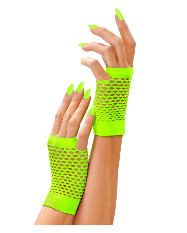 Fingerlose Kurze Netzhandschuhe Neon Grün  80s Kostümzubehör