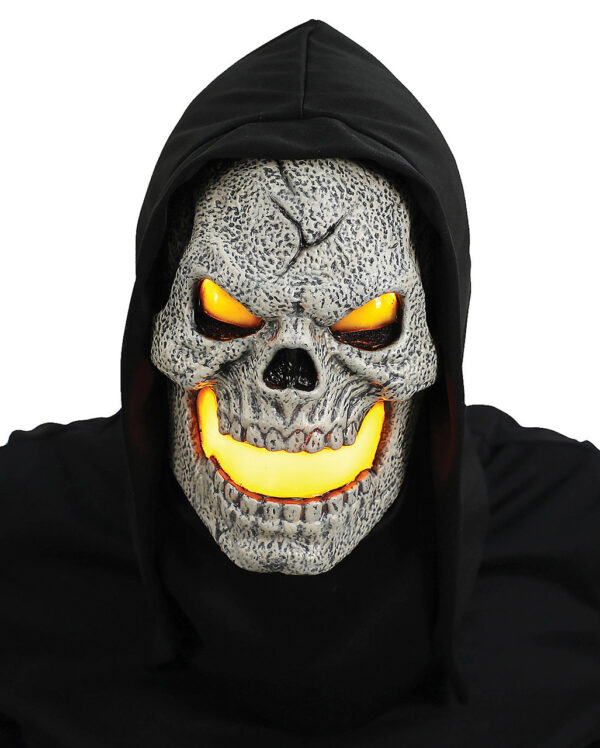 Flammen Skull LED Maske gelb mit schwarzer Kapuze