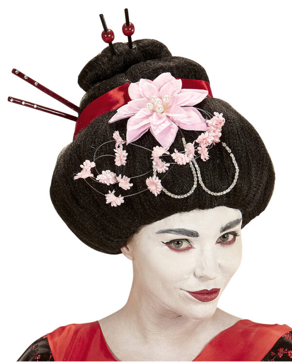 Edle Geisha Perücke mit Blüten & Stäben