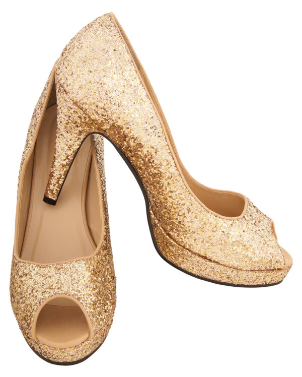 Glitter Peep Toe Pumps gold als Kostümzubehör L