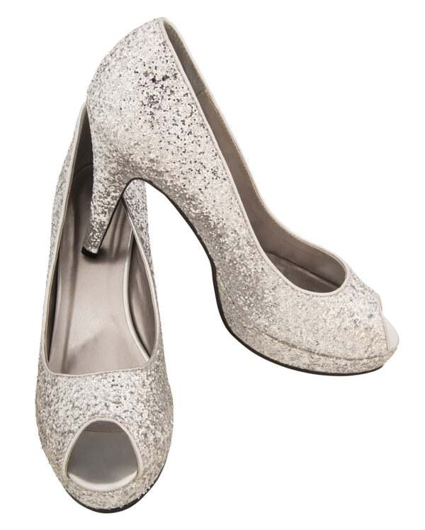 Glitter Peep Toe Pumps silber als Kostümzubehör L