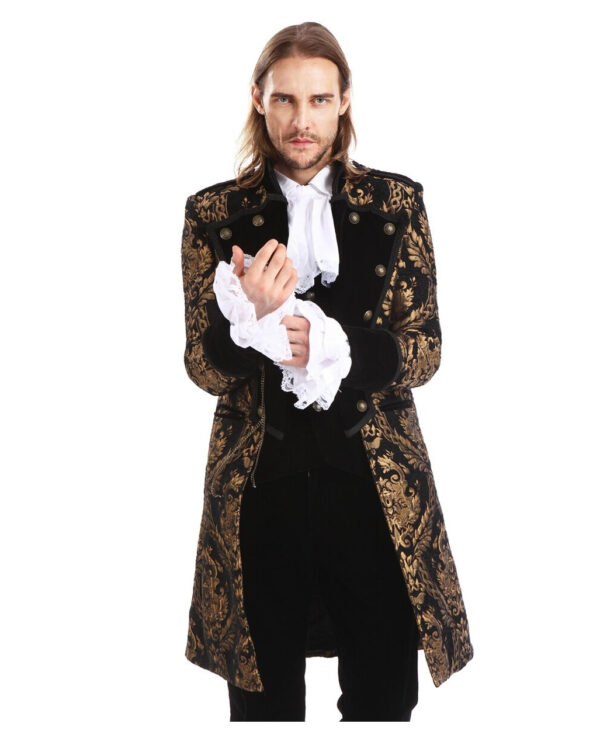 Gothic Aristokrat Herren Mantel Gold Schwarz ➤ Steampunk Fashion M