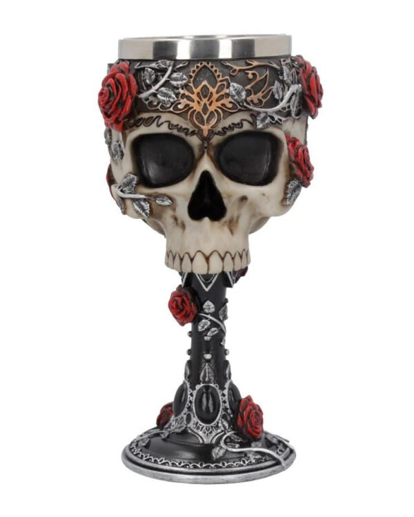 Gothic Totenkopfkelch mit Rosen als Tischdeko ✔