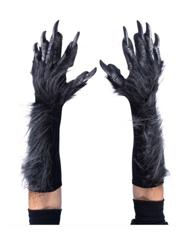 Graue Werwolf Handschuhe mit Kunstfell Deluxe ➔