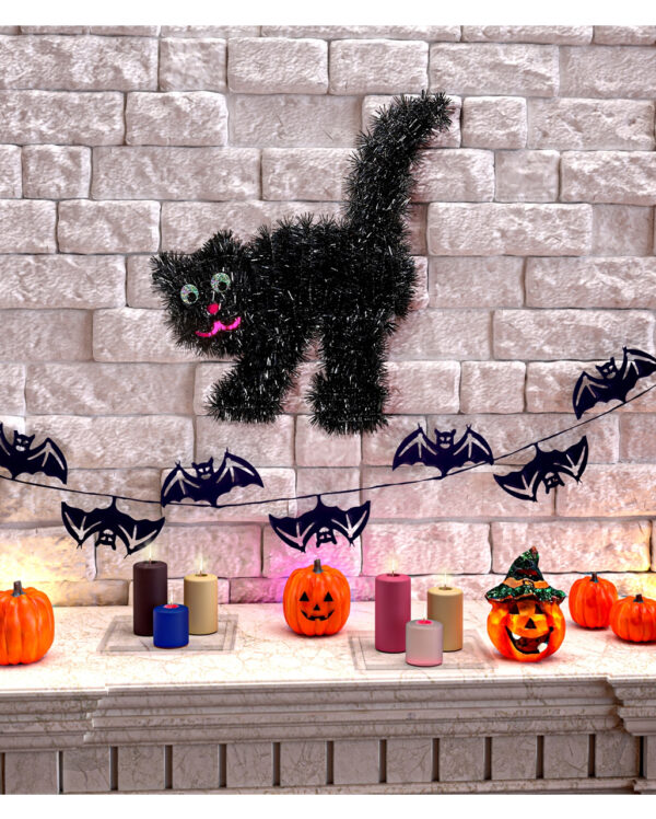 Halloween Katze aus Lametta als Halloween Deko