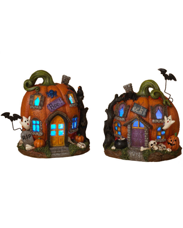 Halloween Kürbis Geisterhaus mit LED 21cm ★ kaufen