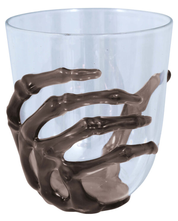 Halloween Whiskey Glas mit schwarzer Skeletthand 10cm als Tischdeko