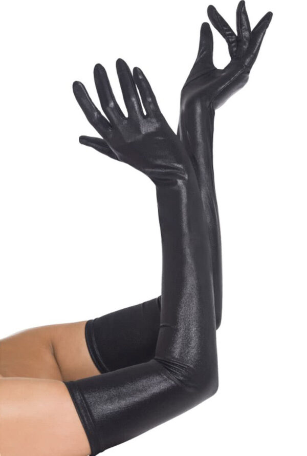 Handschuhe schwarz Wet Look als Halloween Kostümzubehör