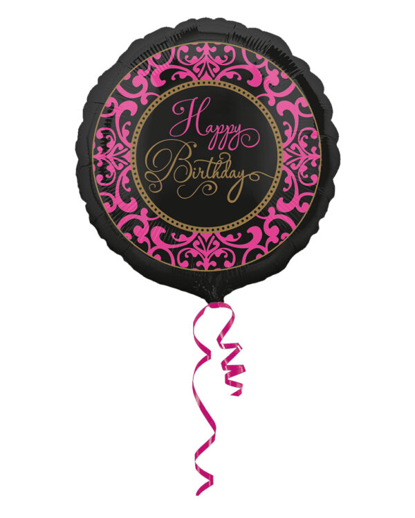 Happy Birthday Folienballon schwarz-pink 43cm ★