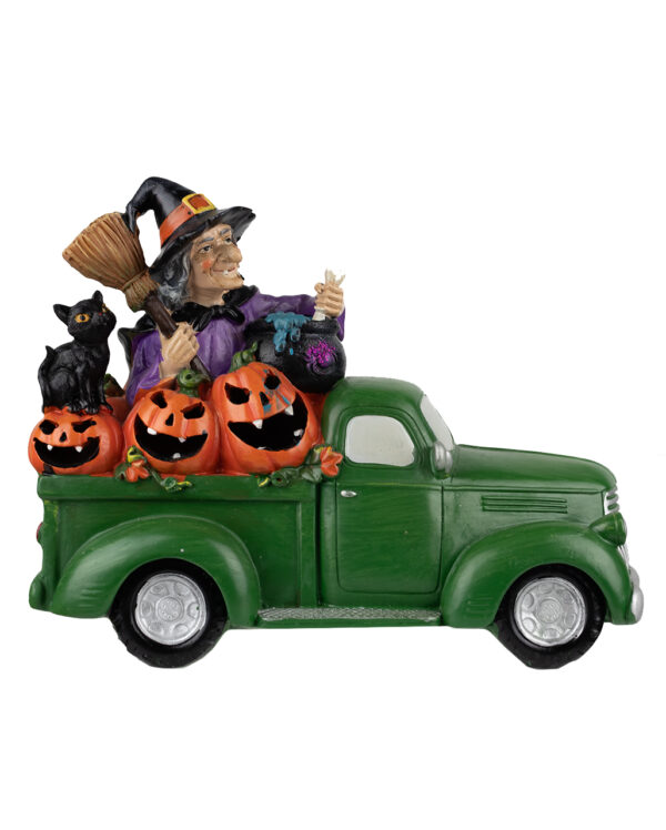 Leuchtender Halloween Pick Up mit Hexe 24cm aus Kunststein