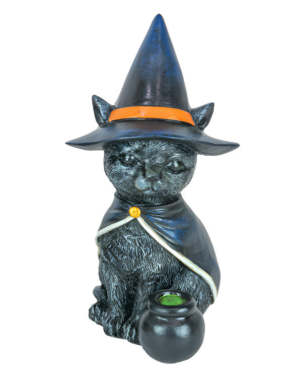 Hexenkatze mit Kessel Figur 15cm aus Polyresin