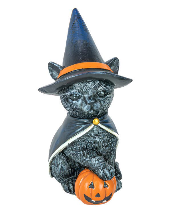 Hexenkatze mit Kürbis Figur 15cm  Halloween Deko