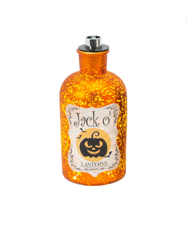 Jack O'Lanterns Quecksilberglas Dekoflasche mit LED 18 cm ★