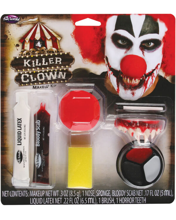 Horror Clown Make-up Kit 9-tlg. für Halloween & Fasching