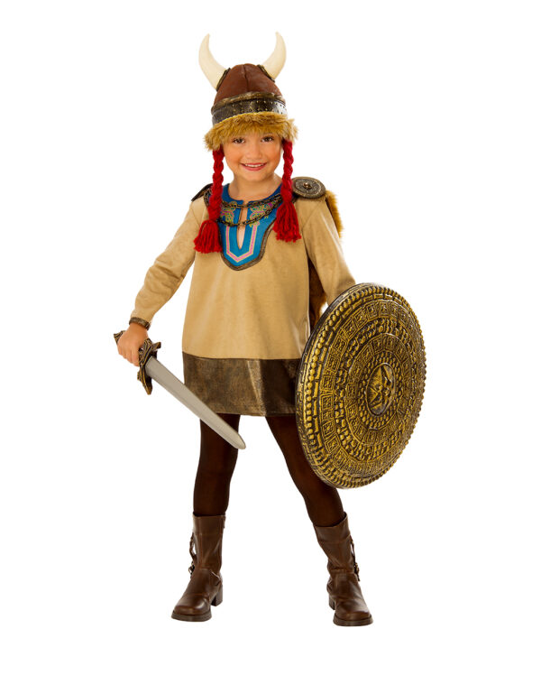 Kleine Vikingerin Kinder Kostüm mit Hörnerhelm ✰ M