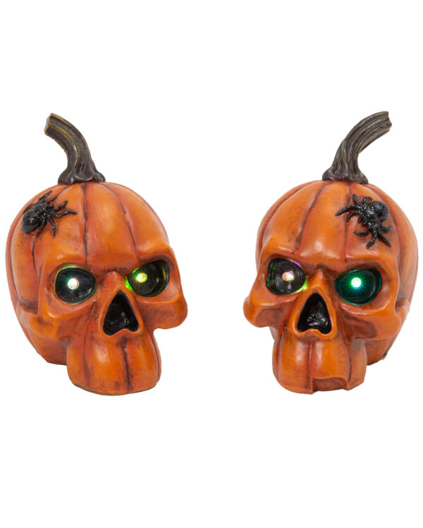 Kürbis Totenschädel mit LED Augen 14cm  Halloween Deko