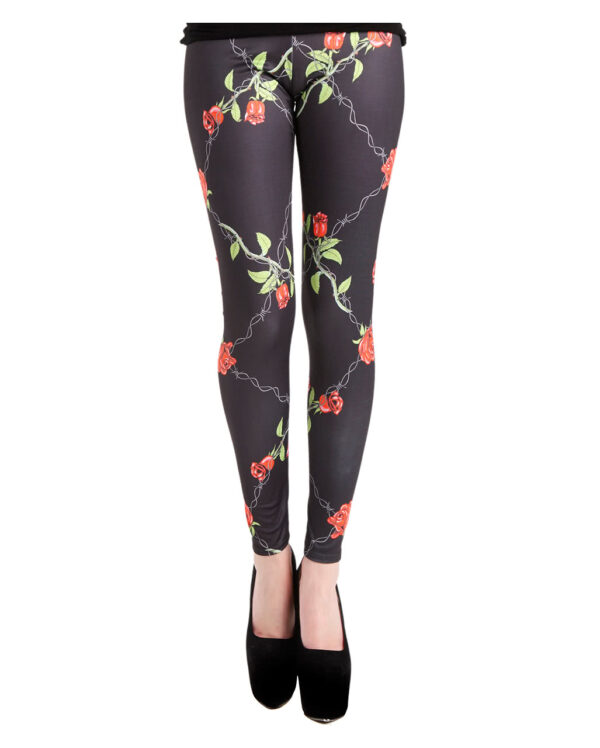 Leggings mit Rosen und Stacheldraht für Gothic & Halloween Kostüme M/L