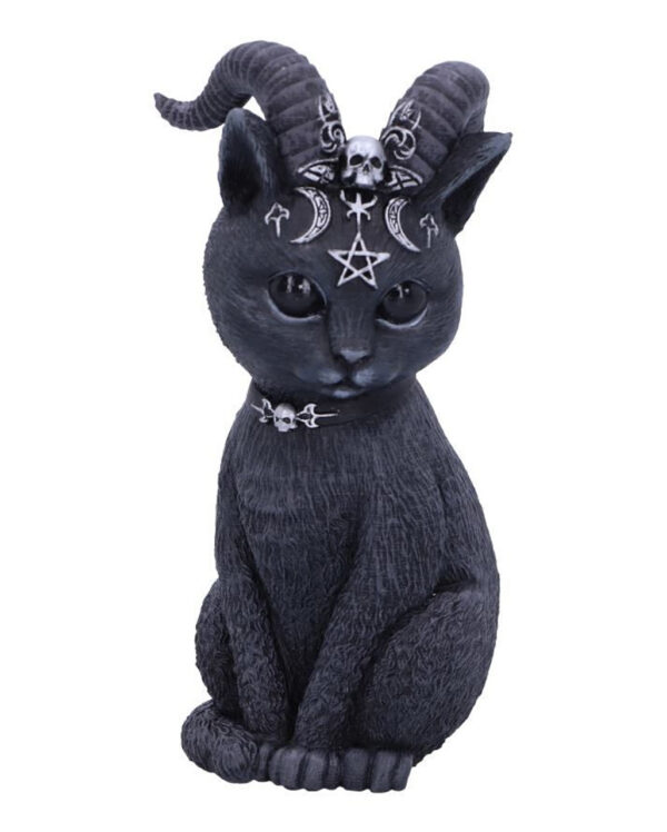 Okkulte Katzenfigur mit Ziegenhörner als Gothic Deko