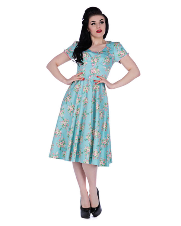 Pin-Up Blumenkleid türkis   Pin-up Kleid  Rockabilly Kleid L