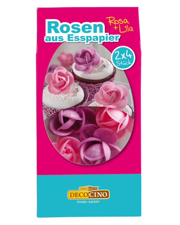 Rosen aus Esspapier rosa/lila ✿ 2 x 4 Stück