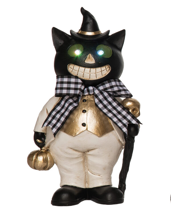 Schicke Halloween Katze mit Leuchtaugen 25cm als Deko