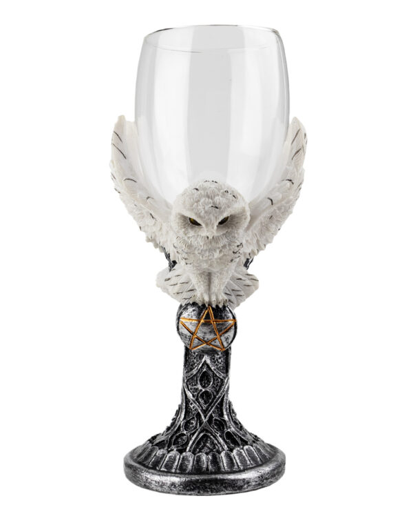 Schneeeule mit Pentagramm Glas  Gothic Geschirr