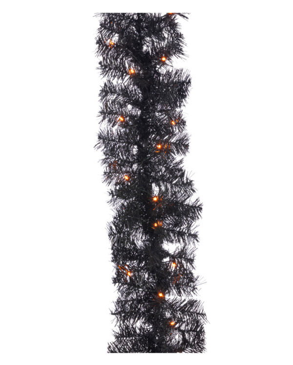 Schwarze Halloween Girlande mit Orangen LED´s 183cm ★