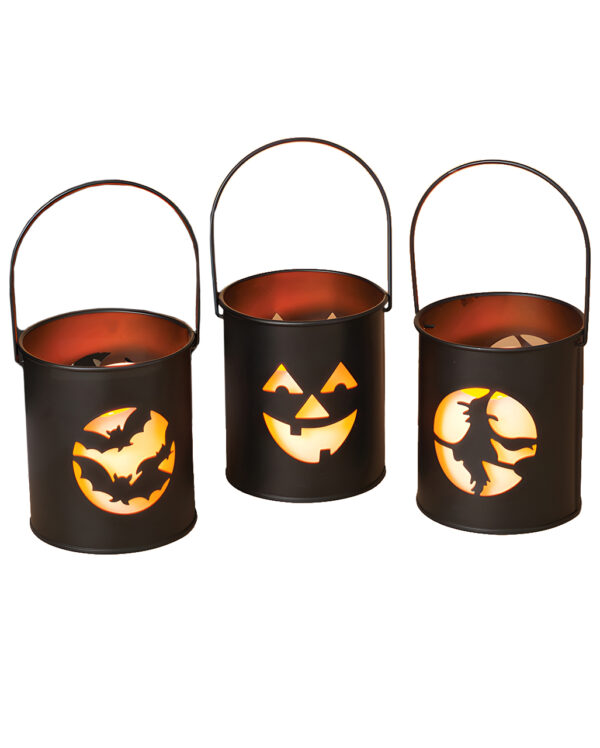 Schwarze Halloween Metall Laternen 11cm 3er Set als Deko