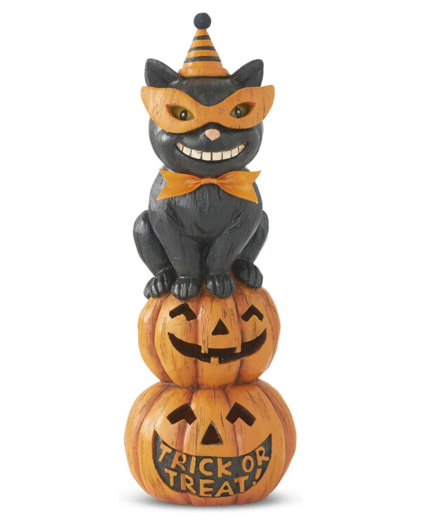 Schwarze Katze auf Halloween Kürbissen LED Figur 28cm ✮