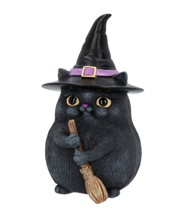 Schwarze Katze mit Hexenhut ➤ Halloween-Deko