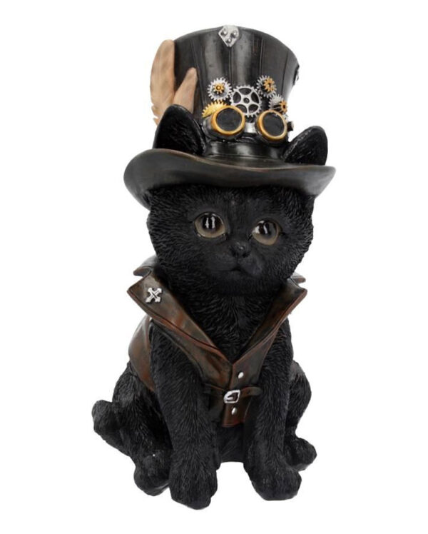 Schwarze Katze mit Steampunk Zylinder 18,5cm ★