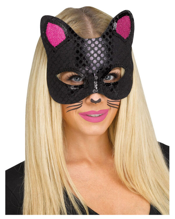 Schwarze Katzenmaske mit Tattoos für Fasching kaufen