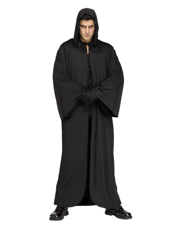 Schwarze Robe mit Kapuze als Halloween Kostüm One Size