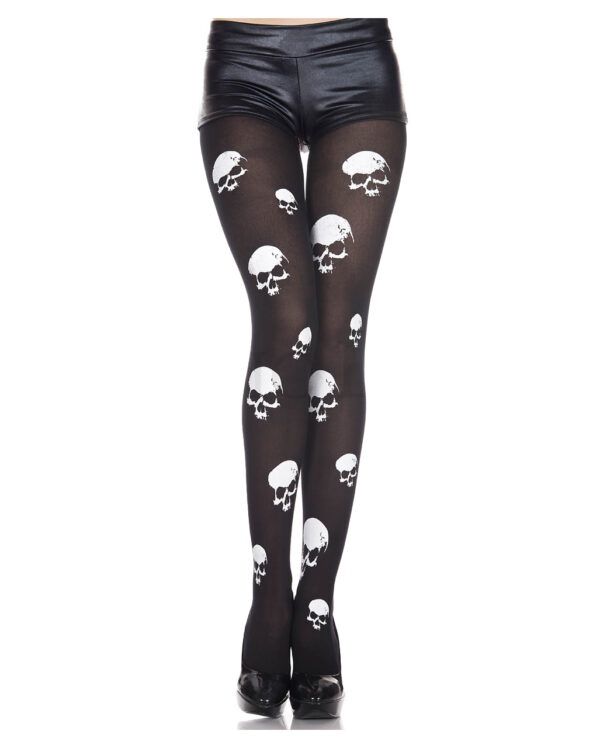 Schwarze Strumpfhose mit Spooky Skulls ➔ Halloween!