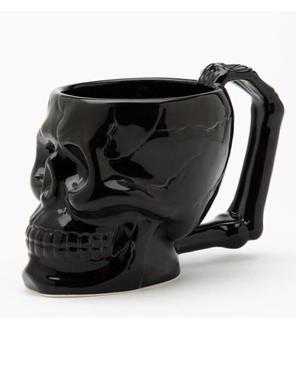 Schwarze Totenkopf Tasse mit Knochenhenkel kaufen ★